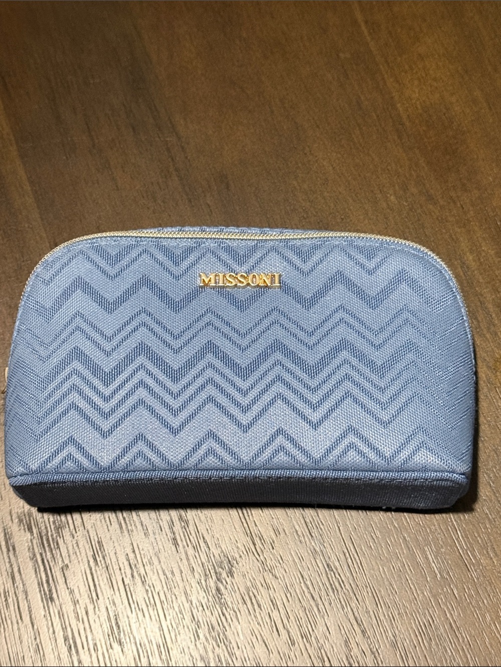Missoni for Delta Light Blue Chevron Cosmetic Bag with Gold Logo
